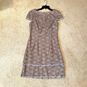 Alex Evening taupe cocktail dress with sequins